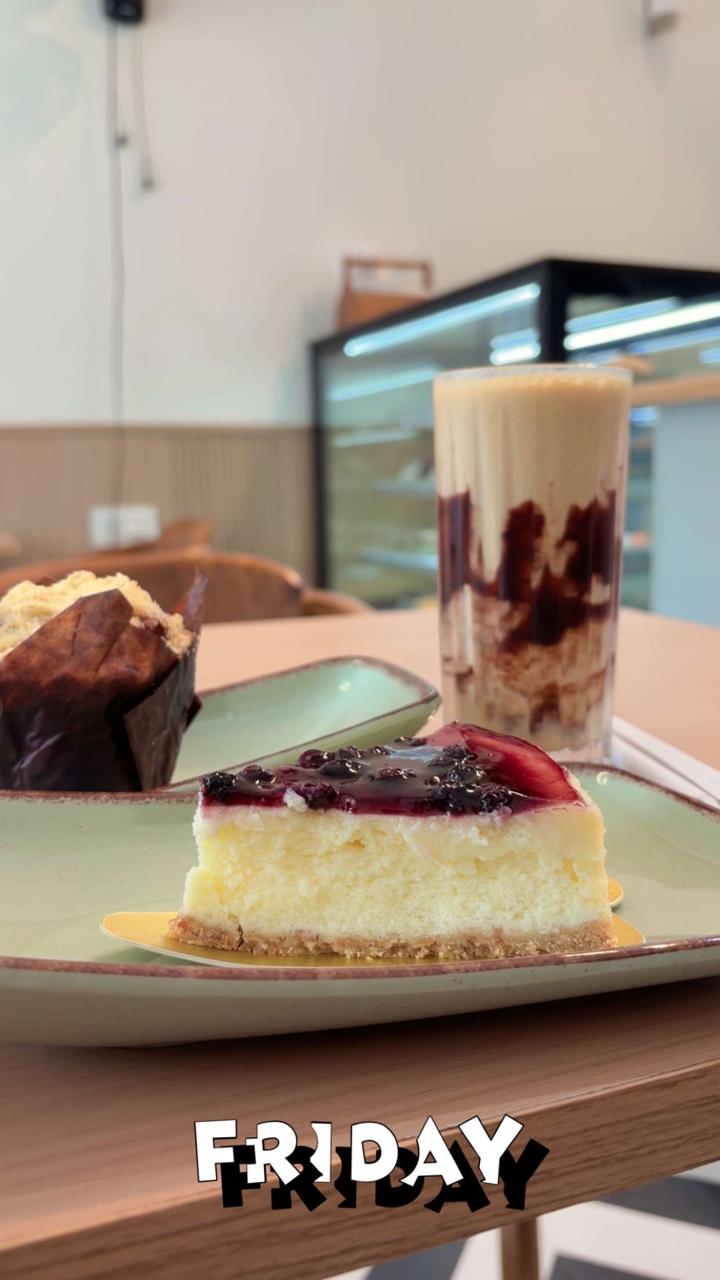 Slice of blueberry cheesecake served at Coffee Heaven