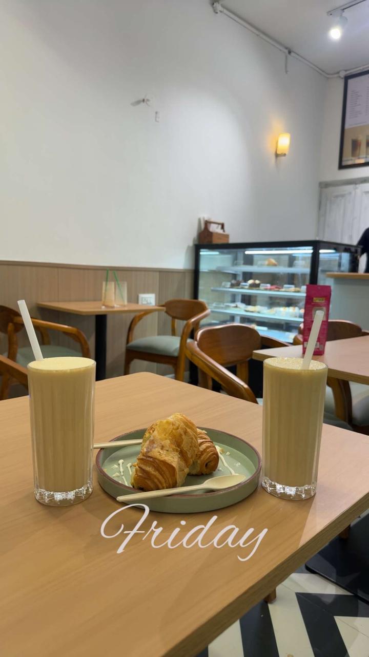 Pain au chocolat served with two cold drinks at Coffee Heaven